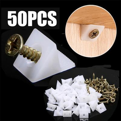 50pcs Furniture Chest Drawer Bottom Repair Fixing Mending Wedges Drawer Angle Code Bracket Fastener with Screws