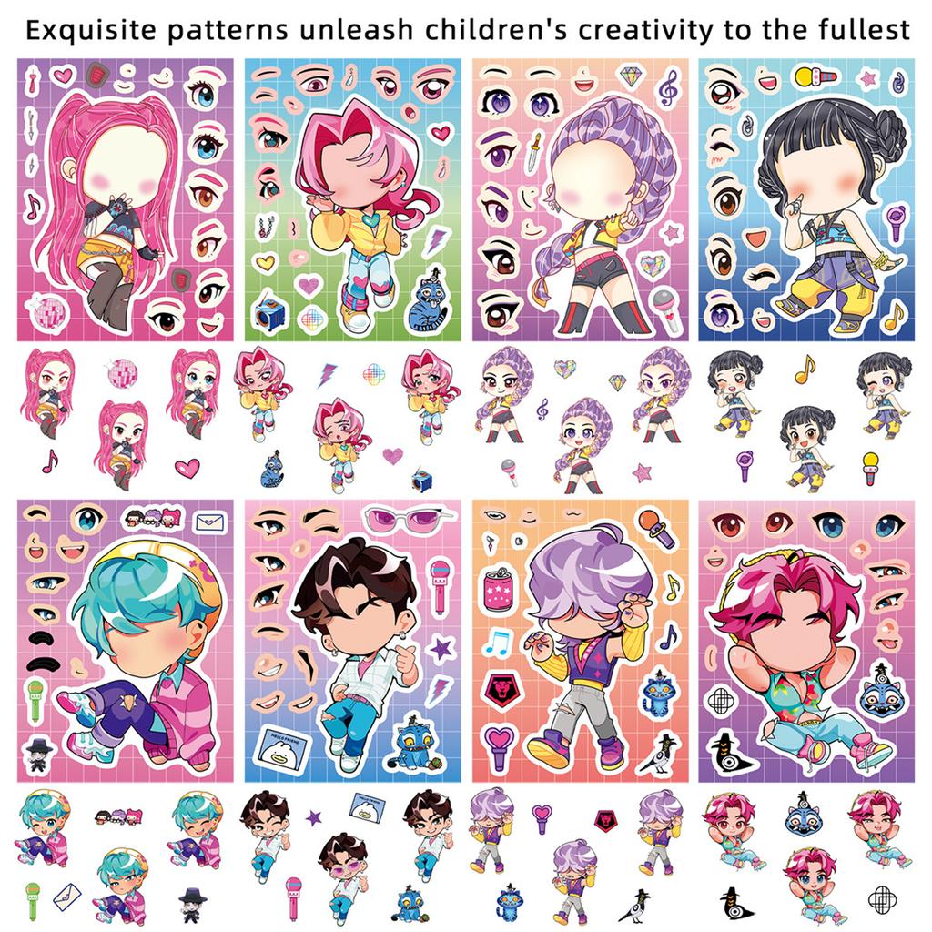 8 Cartoon Anime Character Puzzle Stickers, DIY Handicrafts, Reusable Stickers