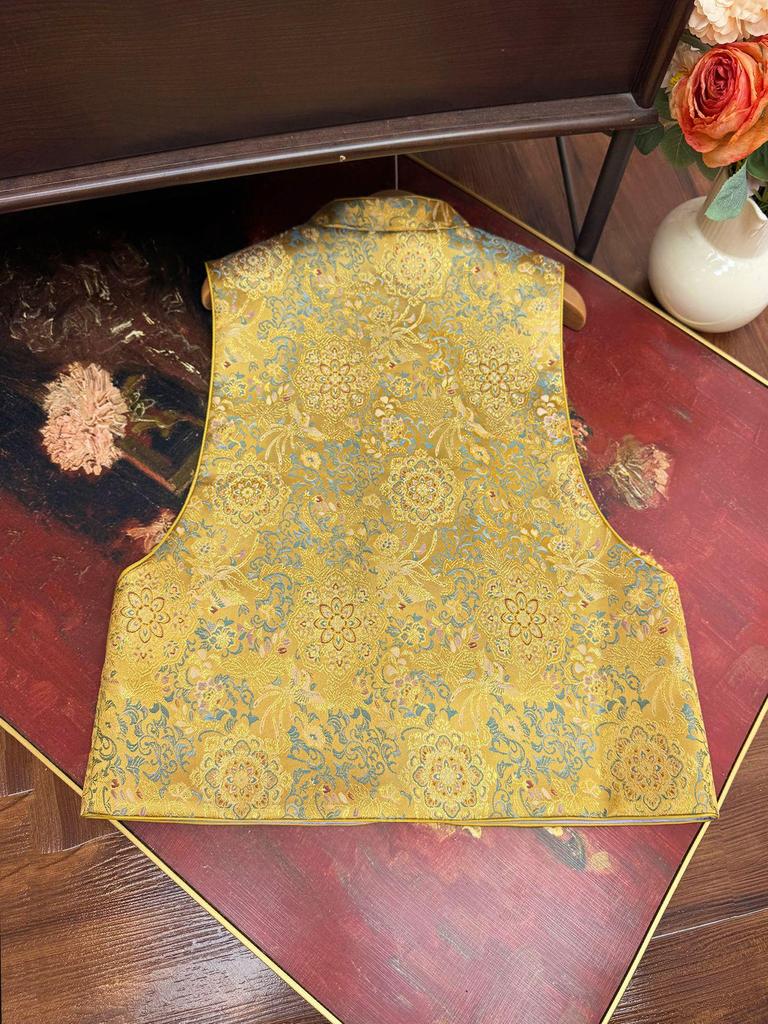2025 Early Autumn New Chinese Style Jacquard Stand Collar Retro Slimming Casual Vest