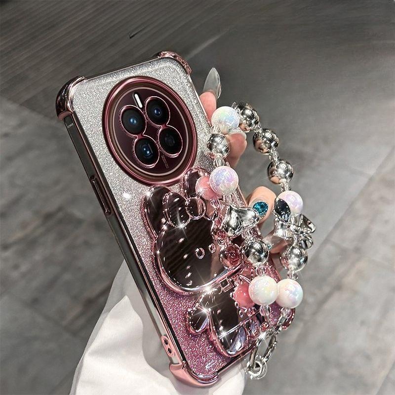 

Чехол для телефона с зеркальным кронштейном в виде кролика для magic 7 6 lite 5 pro Honor X9C X8C X7C С браслетом Четырехугольная амортизирующая оболочка с воздушной подушкой Case & Holder&Honor X9c розовый