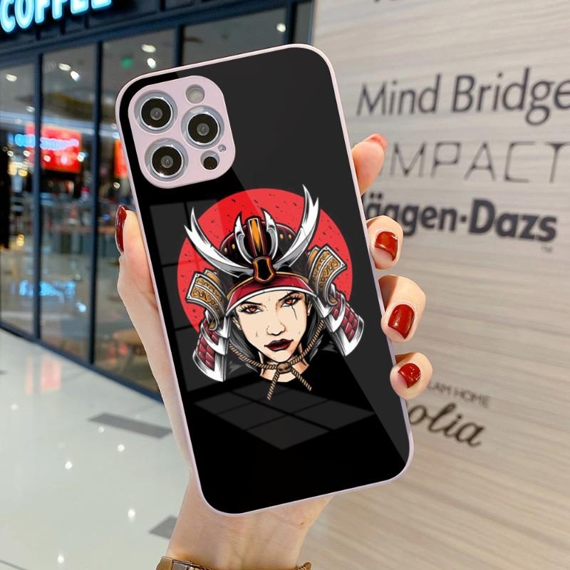 Samurai Gril Women Phone Case For IPhone 14 13 12 11 Pro Max X XR XS 8 7 Plus Liquid Glass Color Phone Cover