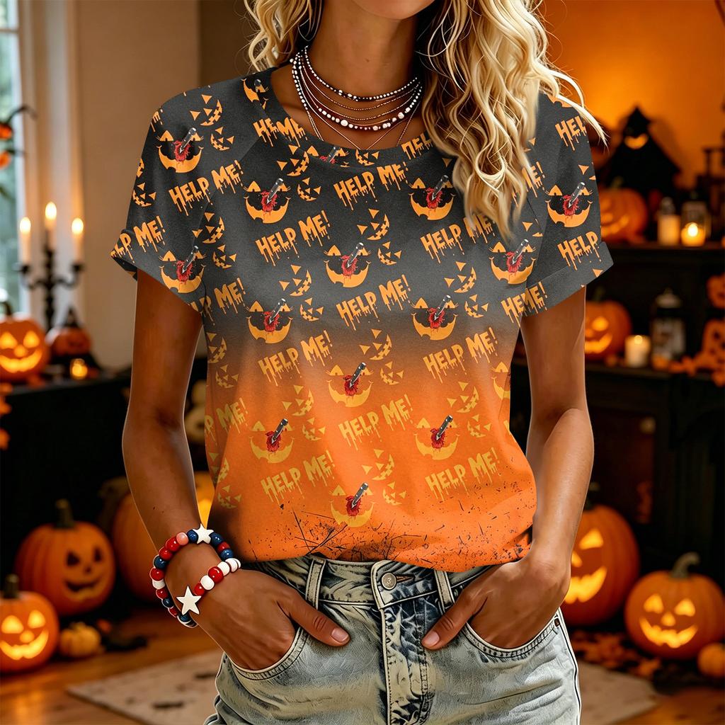 Women's Casual Halloween Printed Short Sleeve T-Shirt for Fashion Party Wear
