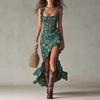 2026 idyllic summer new small floral printing slim-fitting and thin waist large skirt strap dress