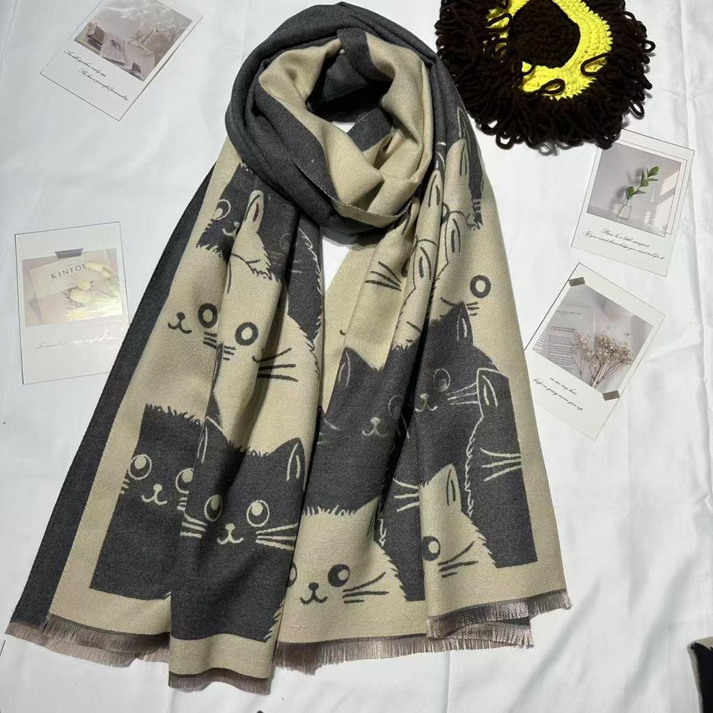 Women's Cute Cat Imitation Cashmere Scarf - Autumn/Winter Warm Shawl