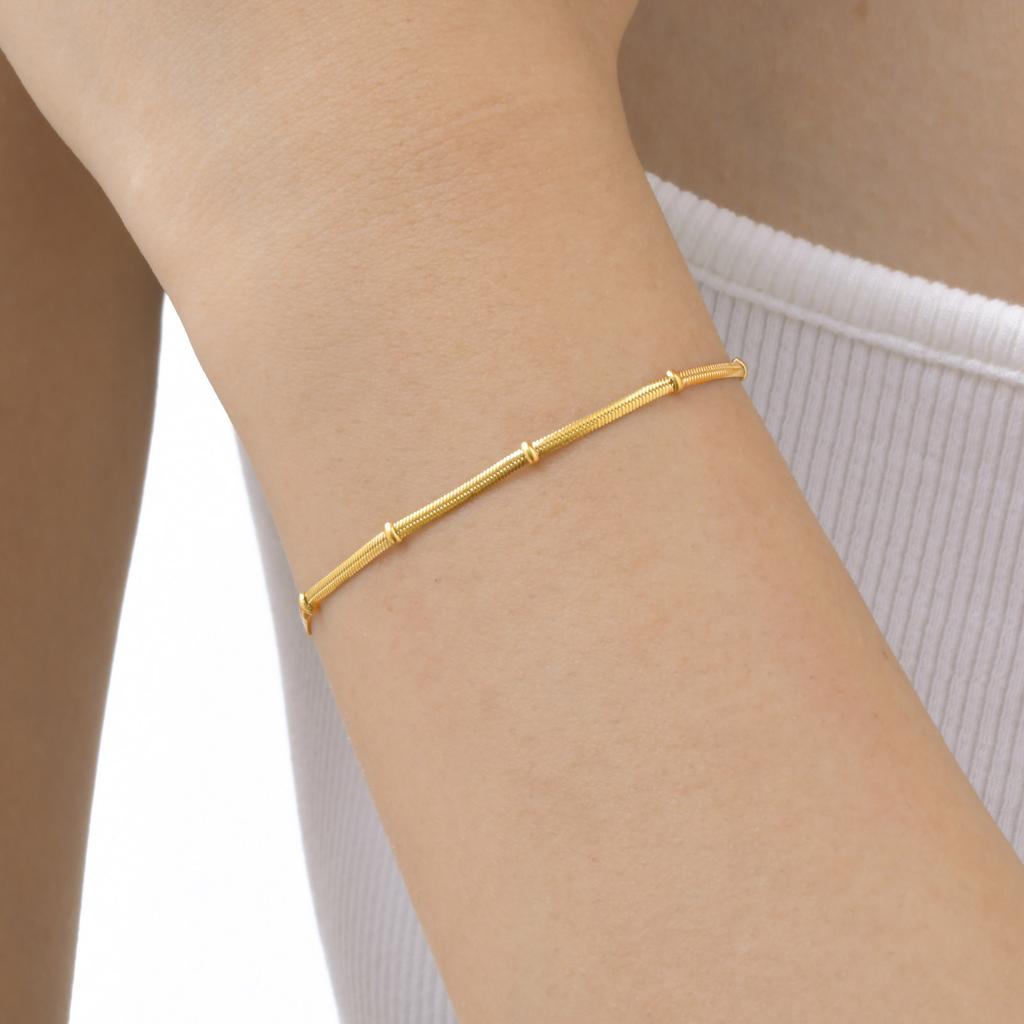 Minimalist Bead Bracelet for Women,Flat Snake Chain Stainless Steel Bracelets,Trendy Waterproof Jewelry Gift