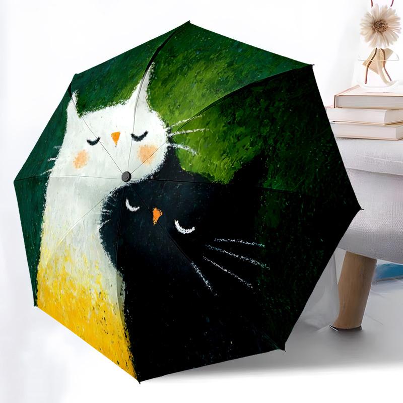 1pc Cats Friendship Automatic Open/close Umbrella, 8-Rib sturdy structure, Portable Travel Umbrella, Parties, Everyday Use, Outdoor Accessor