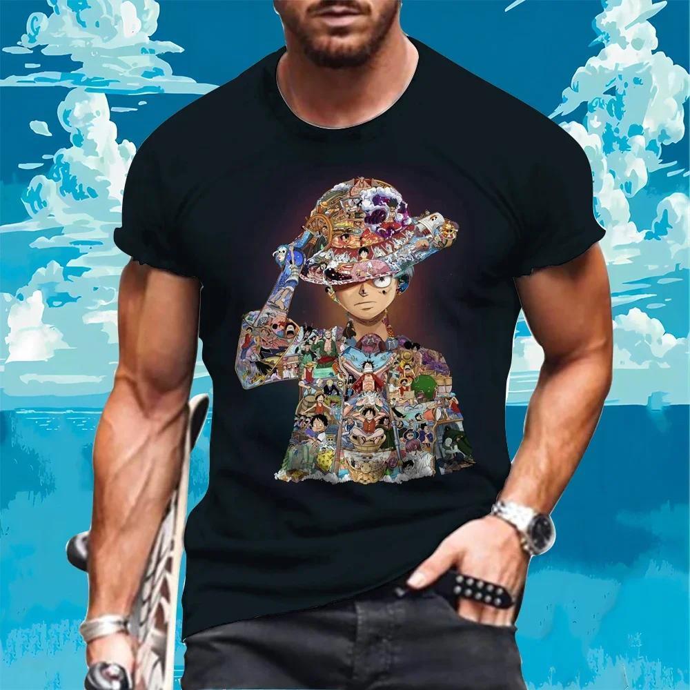 Summer Pure Cotton Short-sleeved Zoro One Piece Luffy Men's Printed T-shirt Anime Clothing Summer New Street Fashion Fitness