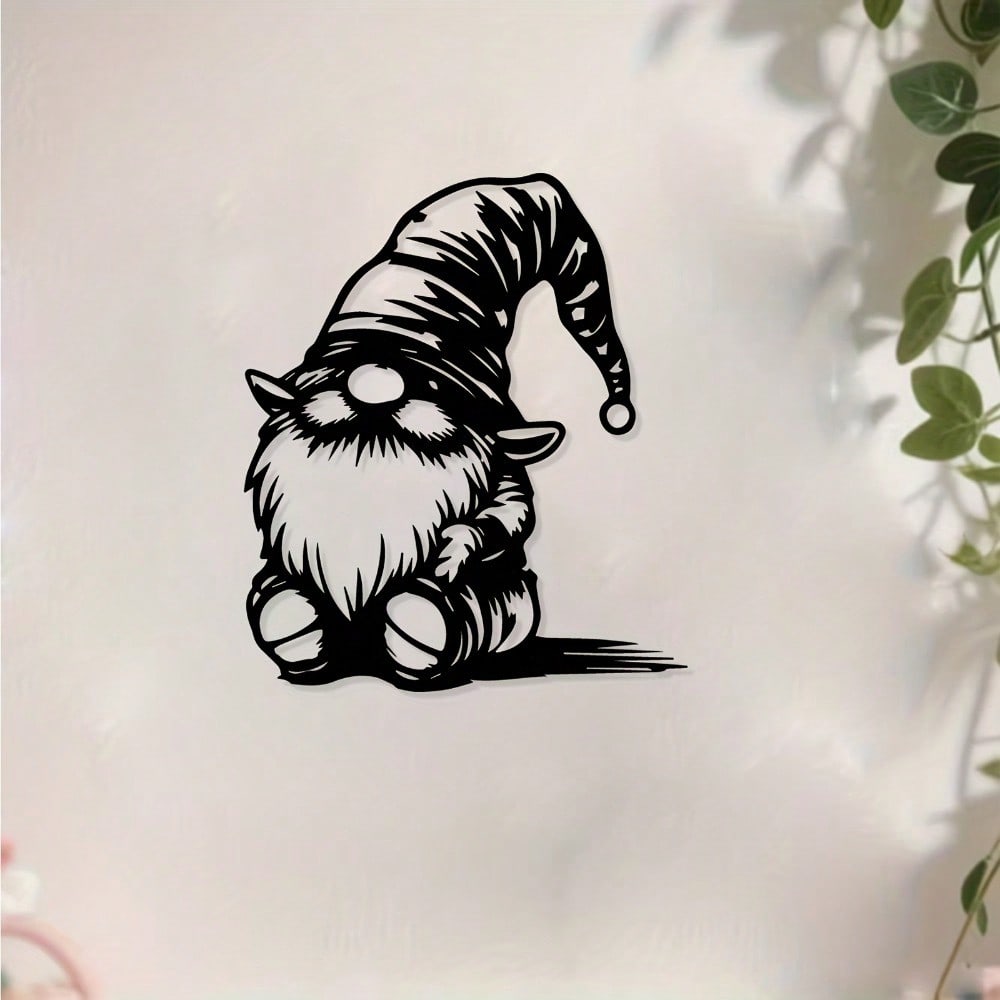 Modern Gnome Metal Wall Art, Rust-Resistant Iron Garden Decor & Holiday Gift