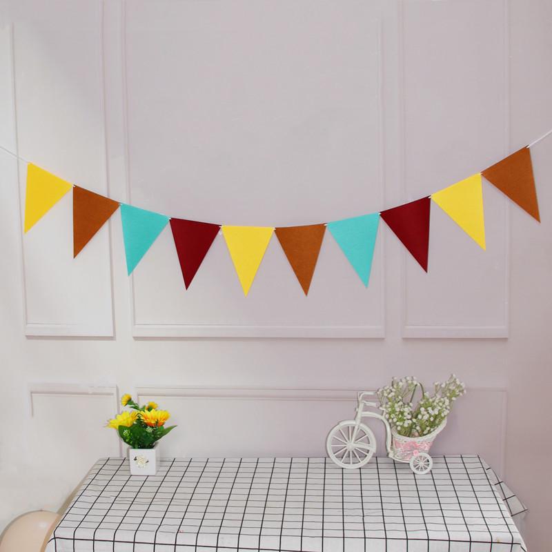 Forest Style Felt Triangle Party Flags In Brown, Blue, and Green