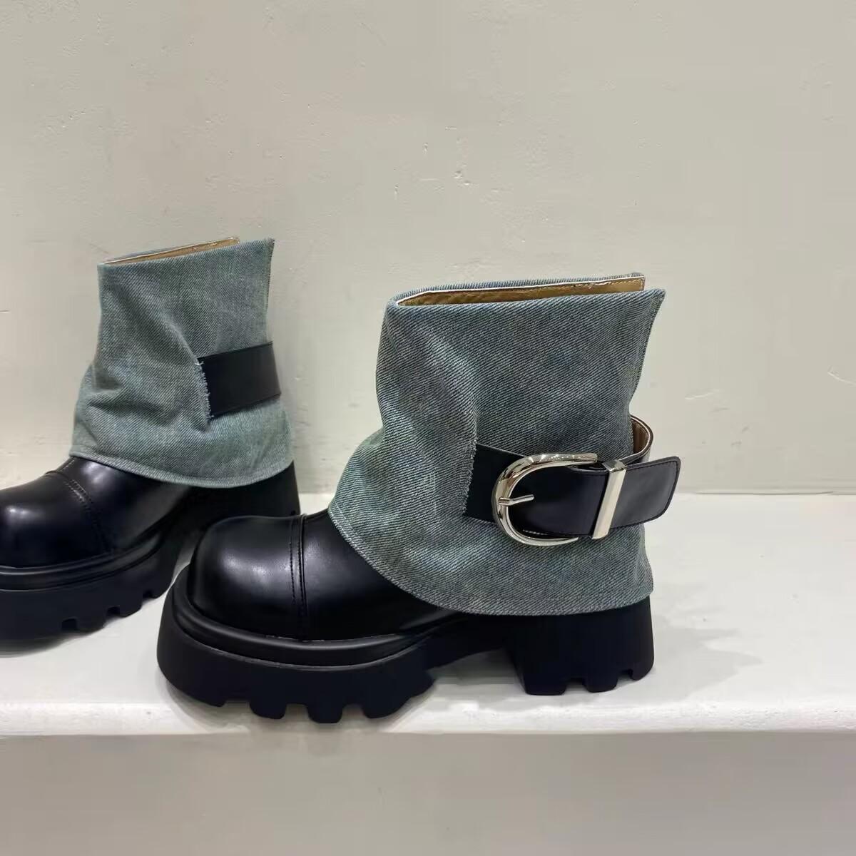 

Модные женские ботильоны Роскошный дизайн с пряжками Ботинки до середины икры Женские Крутые Уличные Ботинки на платформе с круглым носком Повседневные Высокие женские ботинки Botas Muje 40 чёрный