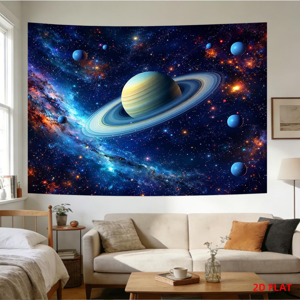 2D-Flachdesign, 1 großer horizontaler Wandbehang - geeignet für Saturn- und Planeten-Wanddekoration