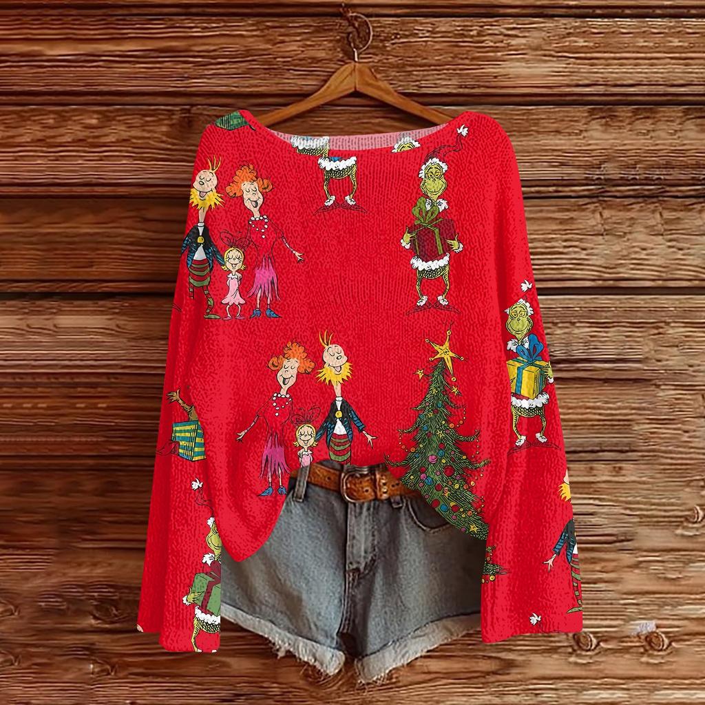 Womens  Fall Sweaters Long Sleeve Print Tops Pullover Sweaters Loose Dressy Casual Basic Clothes