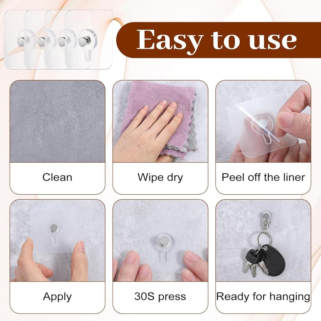 6 Stück Selbstklebender Haken Stark Klebende Nägel Haken Poster Nahtloser Wandaufkleber Haken Transparent Küche Badezimmer Schraubenhalter