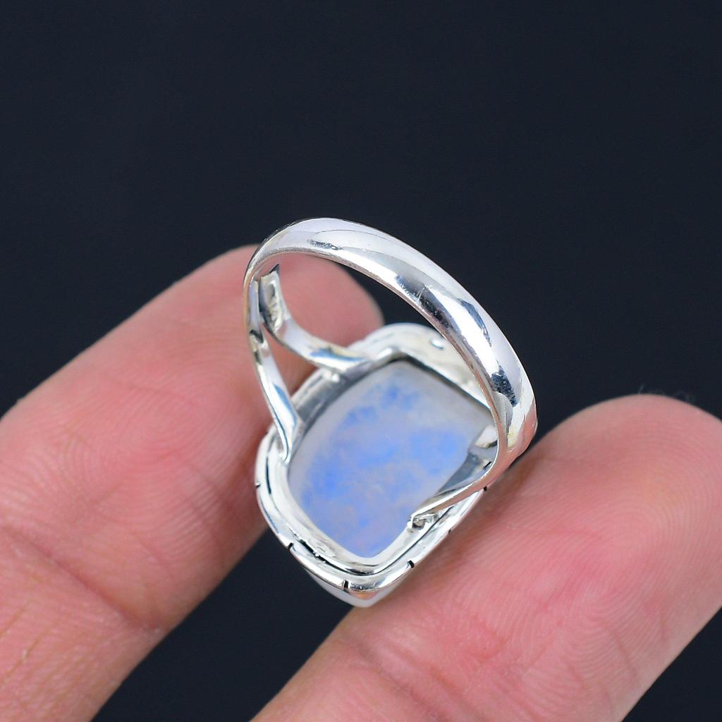 Unikalny szlif tęczowego kamienia księżycowego Solidny pierścień ze srebra próby 925 Ręcznie robiona biżuteria Pierścień Prezent rocznicowy dla kobiet