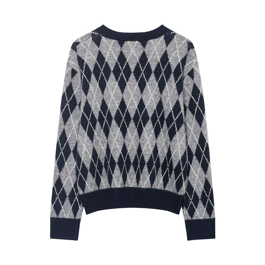 European and American style, new women's clothing, foreign style fashionable rhombus knitted sweater 2142/227/055