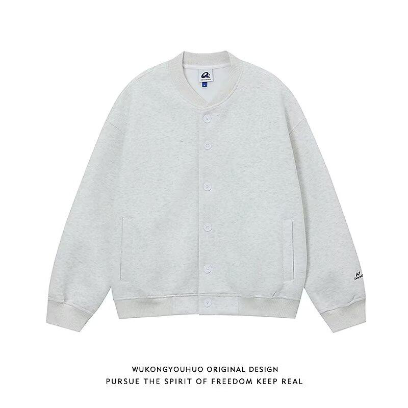 

Американский тяжелый серый кардиган, толстовка, мужская модная простая однотонная бейсбольная куртка, повседневное спортивное пальто 3XL хаки