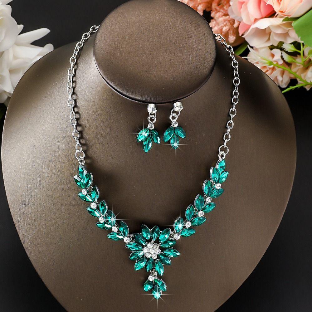 Luxury Necklace Earrings Set Exquisite Crystal Necklace Set Rhinestone Jewelry Set  Banquet