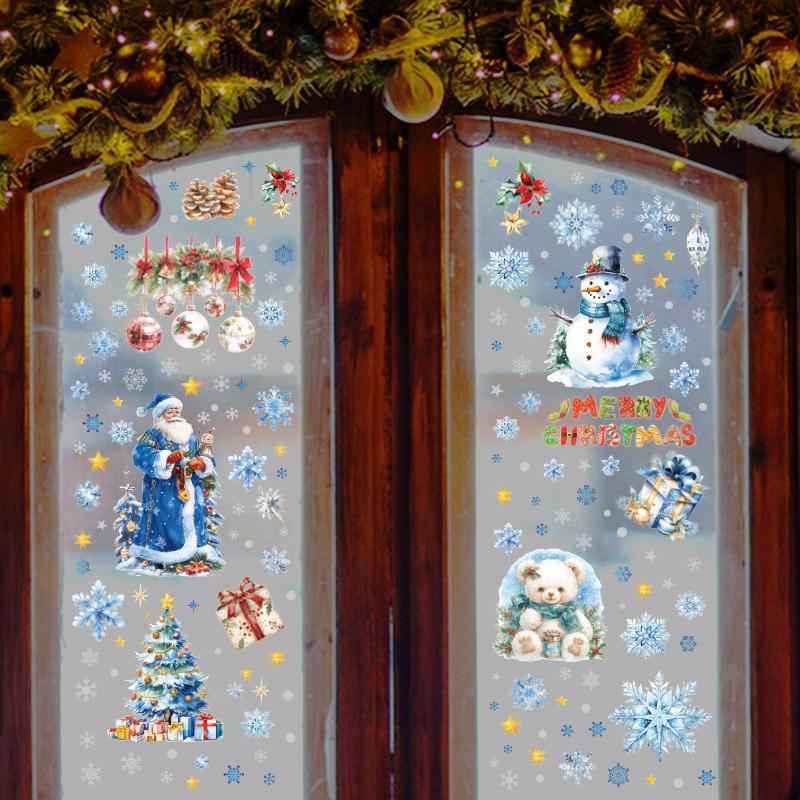 9Pcs Russian-Style Home Window Static Cling Stickers, Christmas Glass Ornament Stickers, New Year Celebration Stickers A
