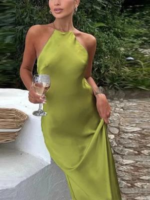 Summer Sexy Solid Halter Backless Dress Women Elegant Chic Vintage Evening Party Dresses Fashion Chic Sleeveless Streetwear Dress