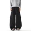 Mens Black Wide Leg Denim Pants Loose Fit Straight Cut Casual Trousers With Slight Stretch