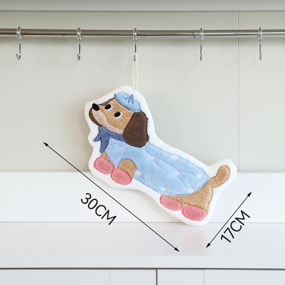Hanging Style, Thickened, Super Absorbent, Cute Cartoon, Hand Towel, Coral Fleece, Small Square Towel, Dual-use for Kitchen and Bathroom