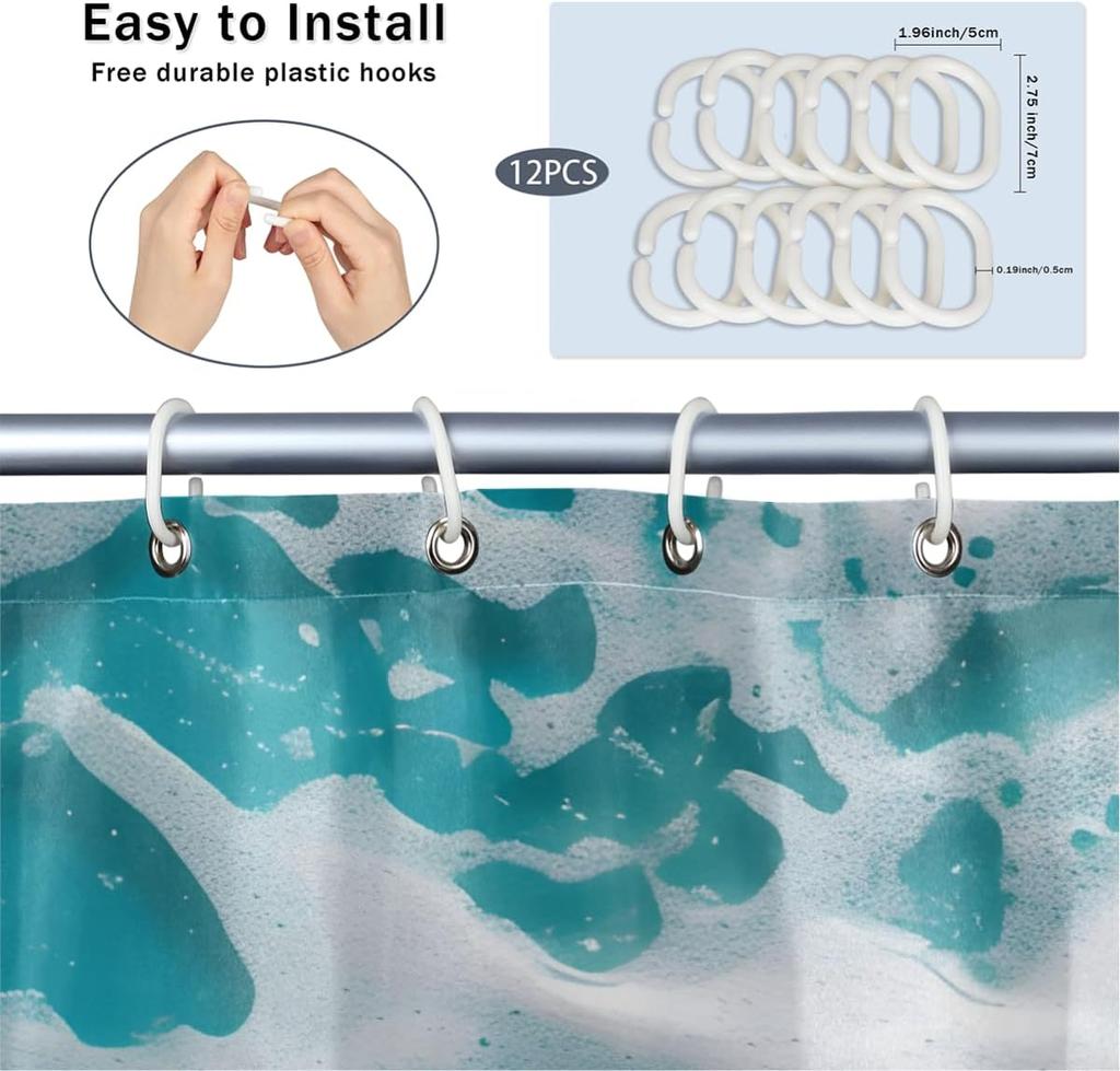 Beach Sea Waves Shell Starfish Shower Curtains 72x72 Inch Snowman Xmas Tree Bathroom Shower Curtain Set with 12 Hooks, Polyester