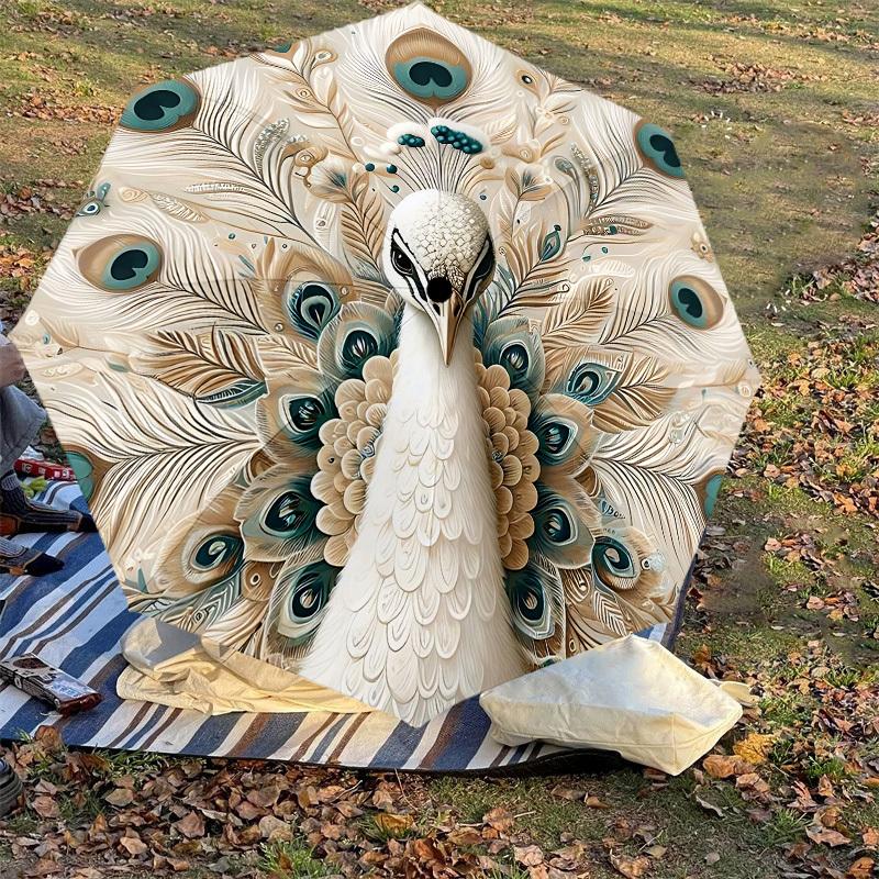 1PC Peacock Feathers Automatic Open/Close Umbrella with Windproof, 8-Rib Sturdy Canopy, Durable Ribs, Fashionable Design,1273a