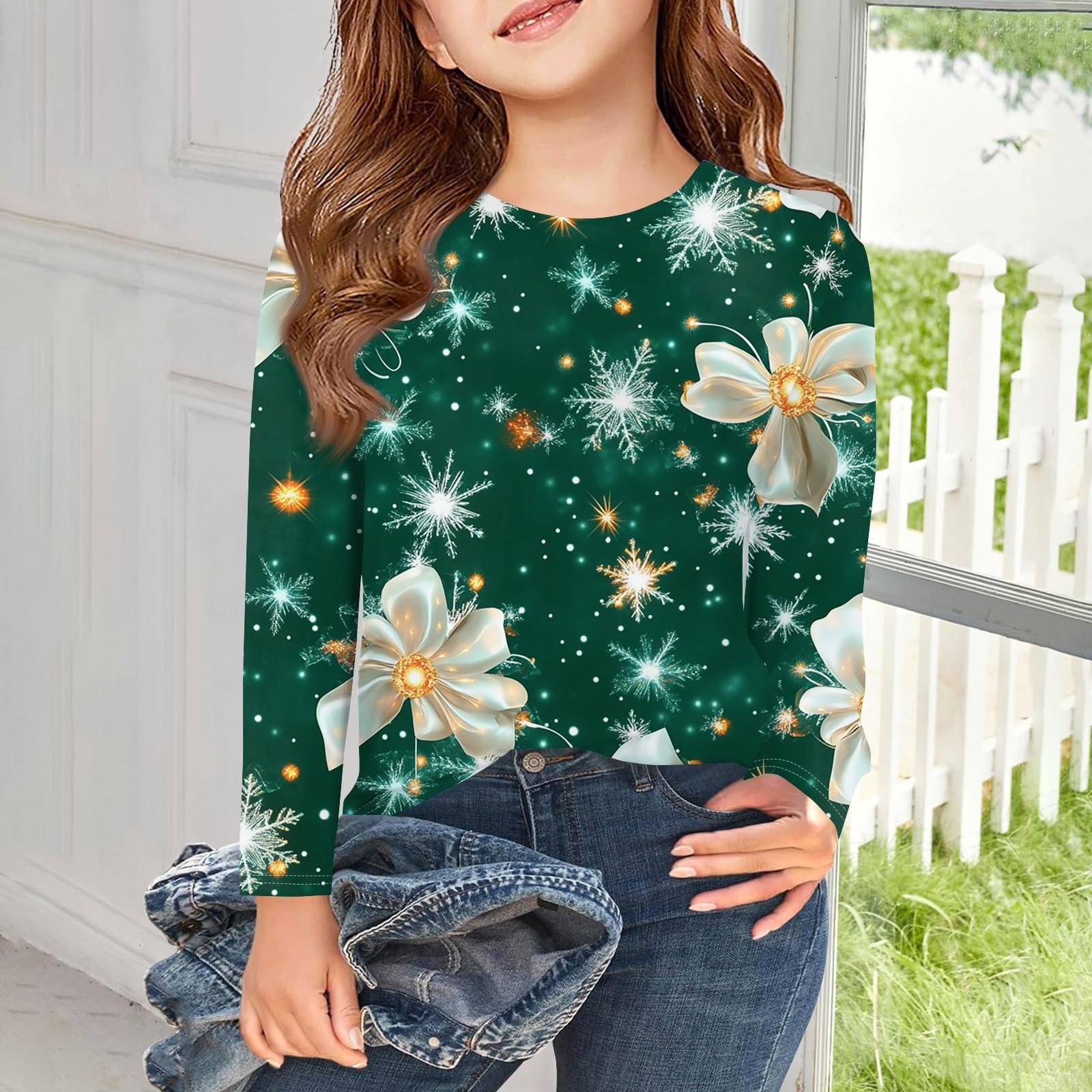 

Футболки с длинным рукавом для девочек, детские осенние топы с круглым вырезом, базовые футболки с винтажным графическим принтом, топы для детей 5–14 лет 120