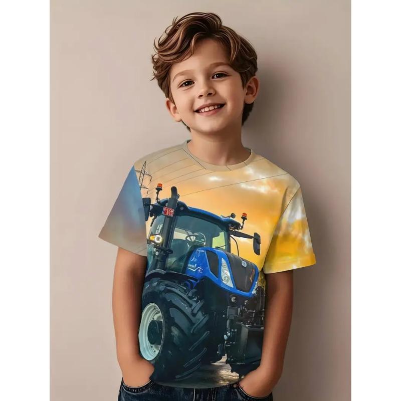 Cool 3D Tractor Print Kids Clothes Boys Tshirt Short Sleeve Fashion Children Summer Clothes Outdoor Active Children's Clothing