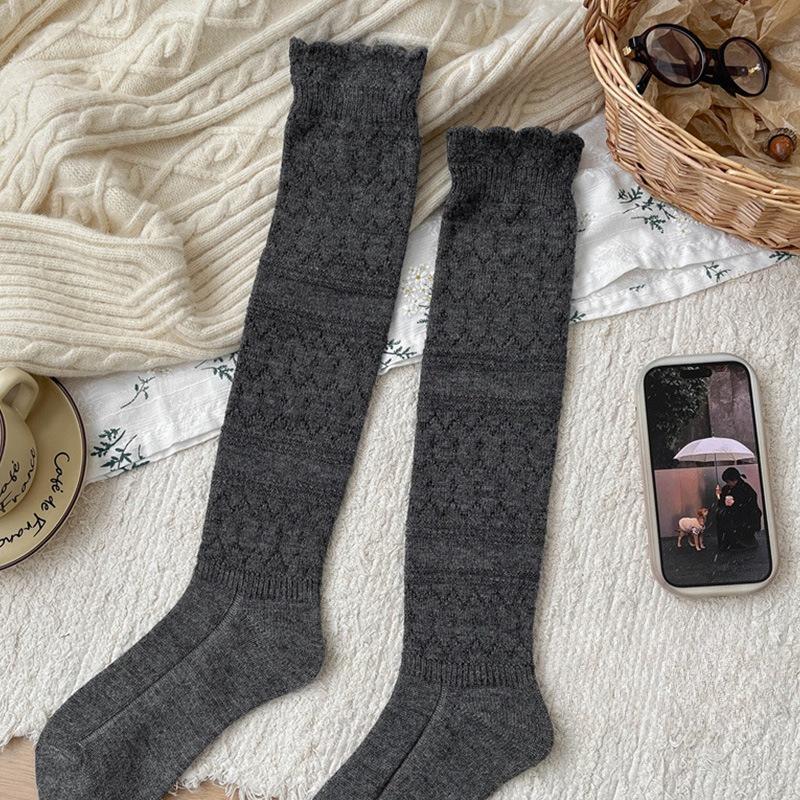 Sock Children - Warm Woolen Heavy-duty Retro Relief-punched Knitted Calf-length Socks That Slim The Legs and Keep Warm. Long Pile-up Socks.