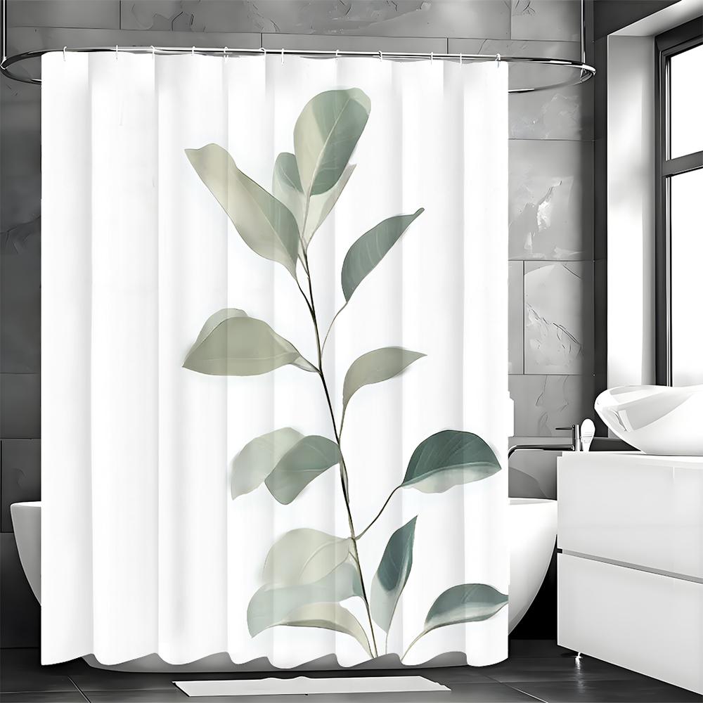 Eucalyptus Leaf Shower Curtain, Bathroom Decorative Shower Curtain, Waterproof Shower Curtain with Hooks