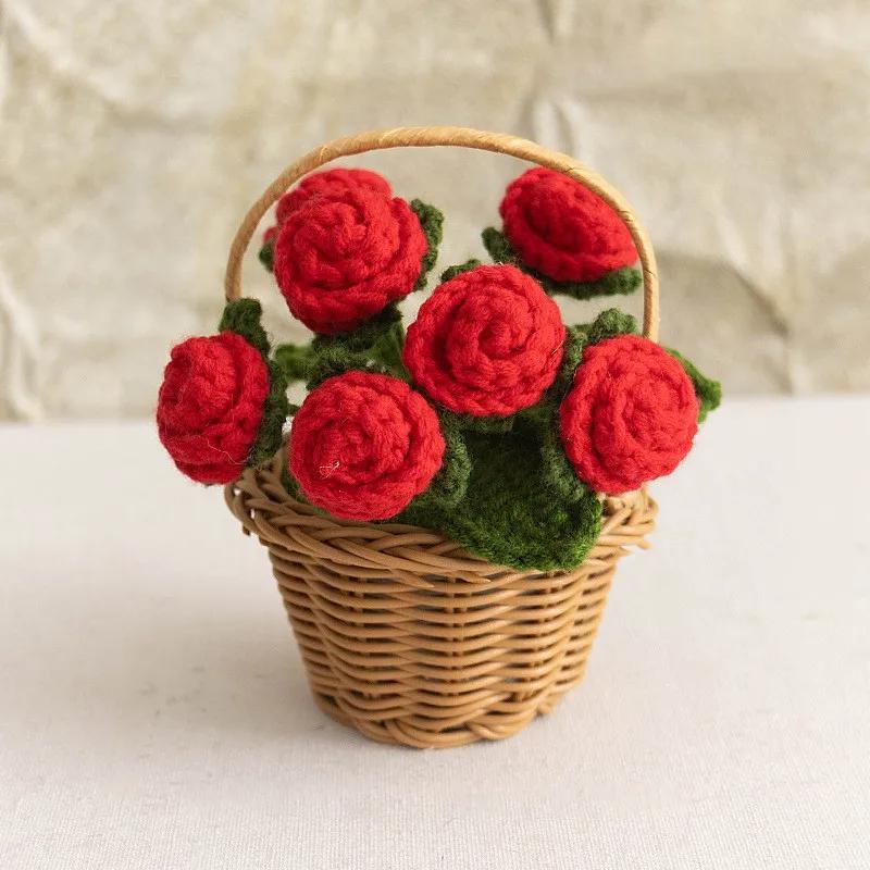 1PC Hand-knitted Sunflowers Decoration Crochet Flower Woven Potted Table Home Decor Ornament For Friends Gifts Wedding