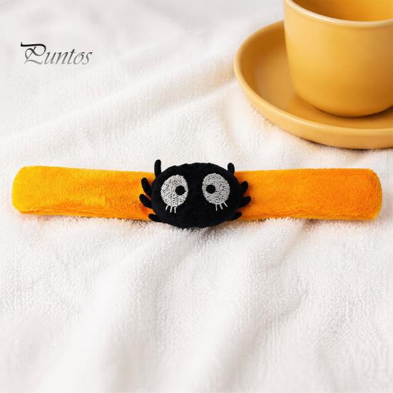 Stuffed Animal Wrist Toy 2 Pcs Halloween Slap Bracelets, Plush Pumpkin, Bat, Ghost, Black Cat Soft Portable Festive Armband Bands for Kids,