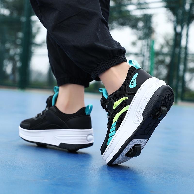 Boys /Youth Roller Skates Shoes Removable Flat Shoes Tow Wheels Girls Roller Skates Sneakers for Kids