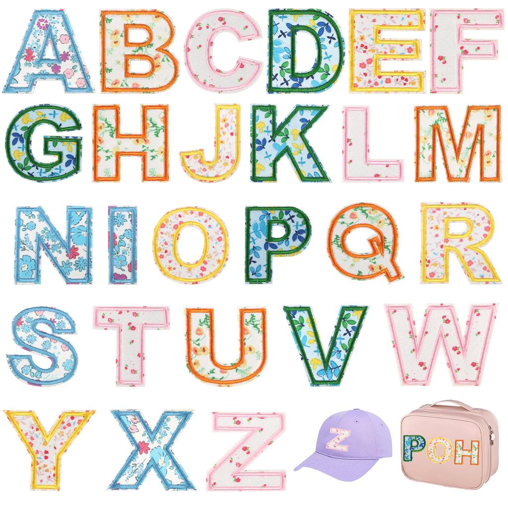 26pcs A-Z English Letter Glitter Pearls Rhinestone Patches Repair Embroidered Sew on Appliques,Patches for DIY Clothes Bags Hats