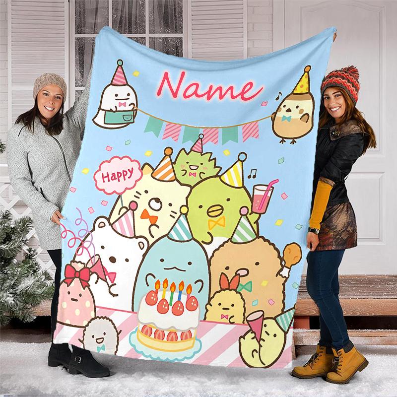 Personalized Custom Name Blanket - Sumikko Gurashi Print Design,Blanket for Sofa,Bed,Travel,Camping - Soft and Warm, Great Gift