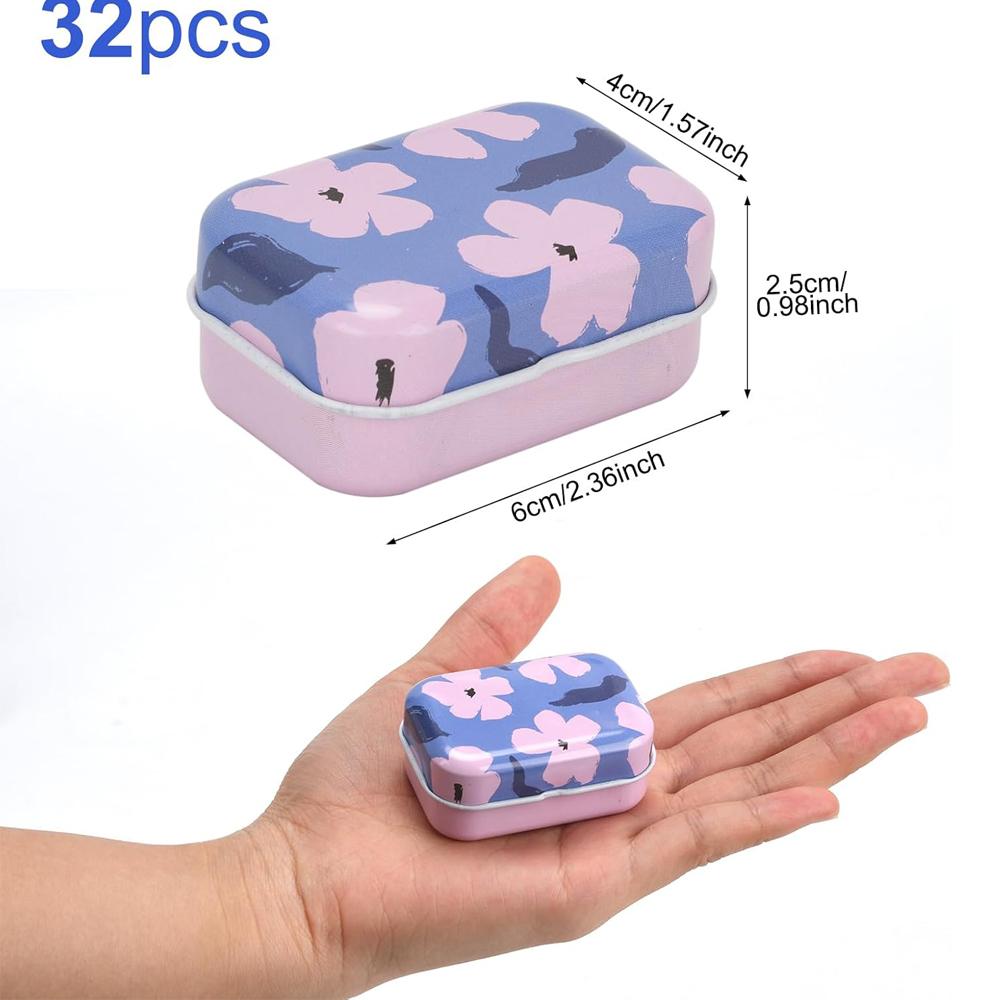 Mini Flower Tin Trinket Jewelry Organizer Storage Box Decorative Boxes Small Metal Tins with Hinged Lids Portable Box Containers