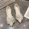 Summer new flat bottom breathable shallow mouth women's single shoes pointed bow student with skirt Doudou shoes hollow ladyshoes