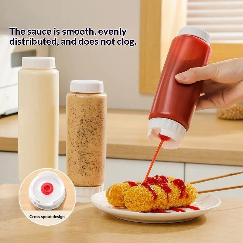 Squeeze Sauce Bottles BPA Free Double Nozzle Leak Proof Food Grade Plastic Reusable Dispenser for Picnic Camping