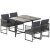 Poly Rattan Garden Furniture Set 5-Piece Space-Saving Seating Group Table with 4 Chairs DPC Tabletop Cushions Grey