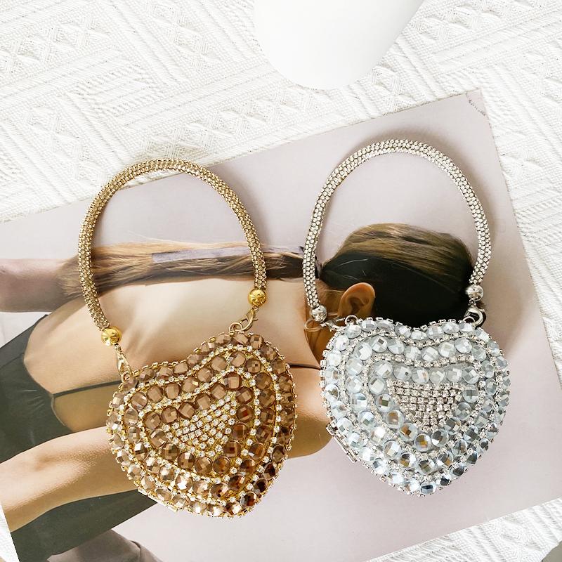 Lusso Piccola Bling Forma a Cuore Diamante Pochette da Sera Borsa con Strass Moda Donna