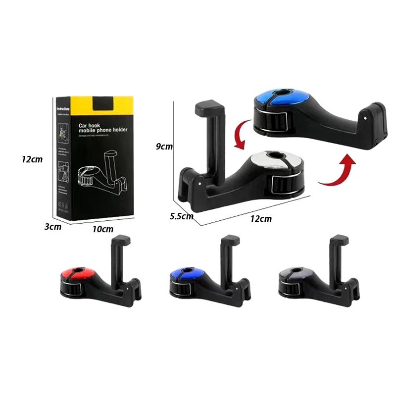 2Pcs Car-mounted Multi-functional Mobile Phone Holder Creative Rear Seat Headrest Hook Lock Buckle Style Car Phone Stand