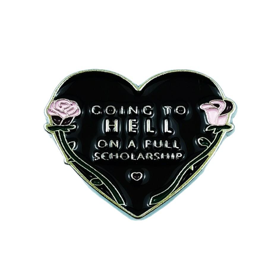 Black Heart Metal Rose Brooch - Drip Oil Accent Badge for Clothing Decoration