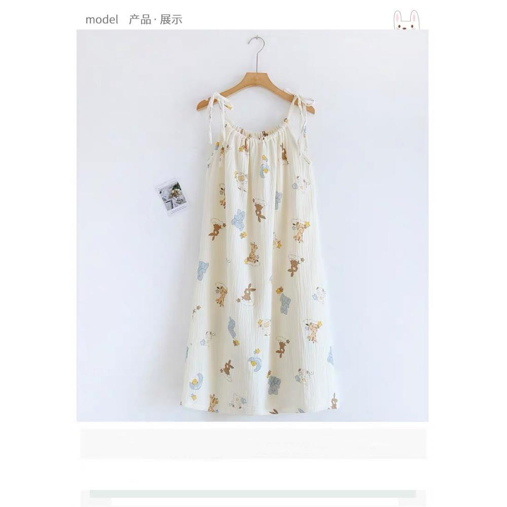 Sweet Cartoon Princess Style Nightgown for Women In Summer New Sexy Suspender Bubble Wrinkle Cloth Home Clothes