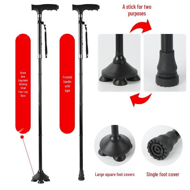 Kodenor 5-Section Folding Telescopic Walking Cane with Rotating Quad Base