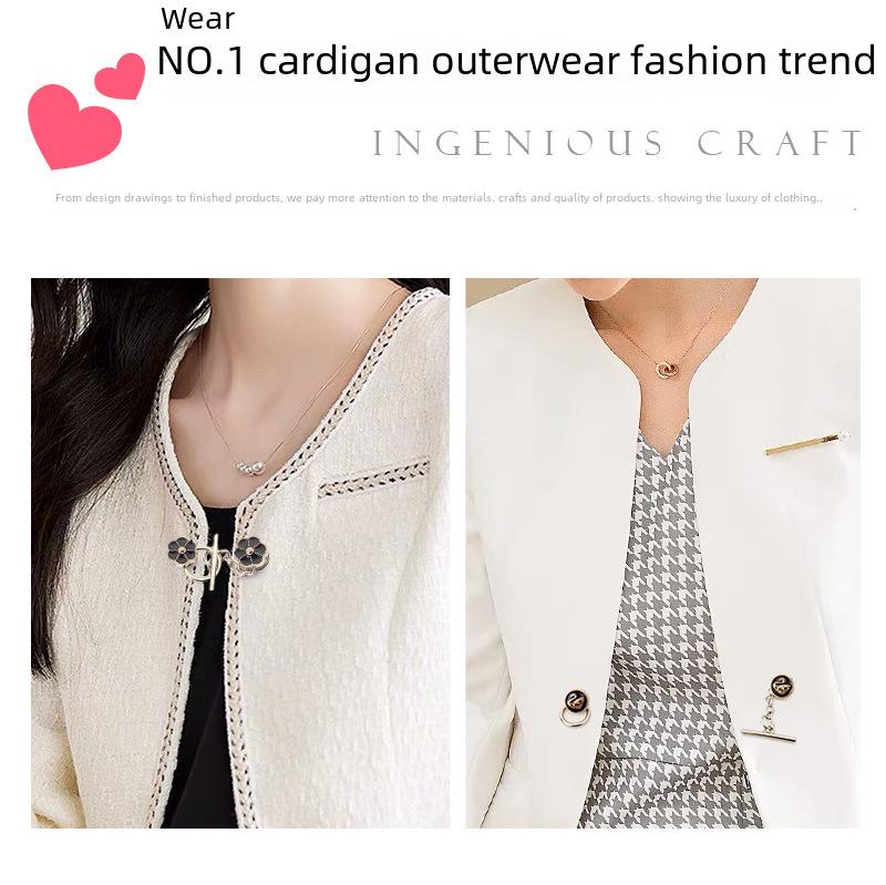 Pearl Brooch Cardigan Chain with Decorative OT Buckle