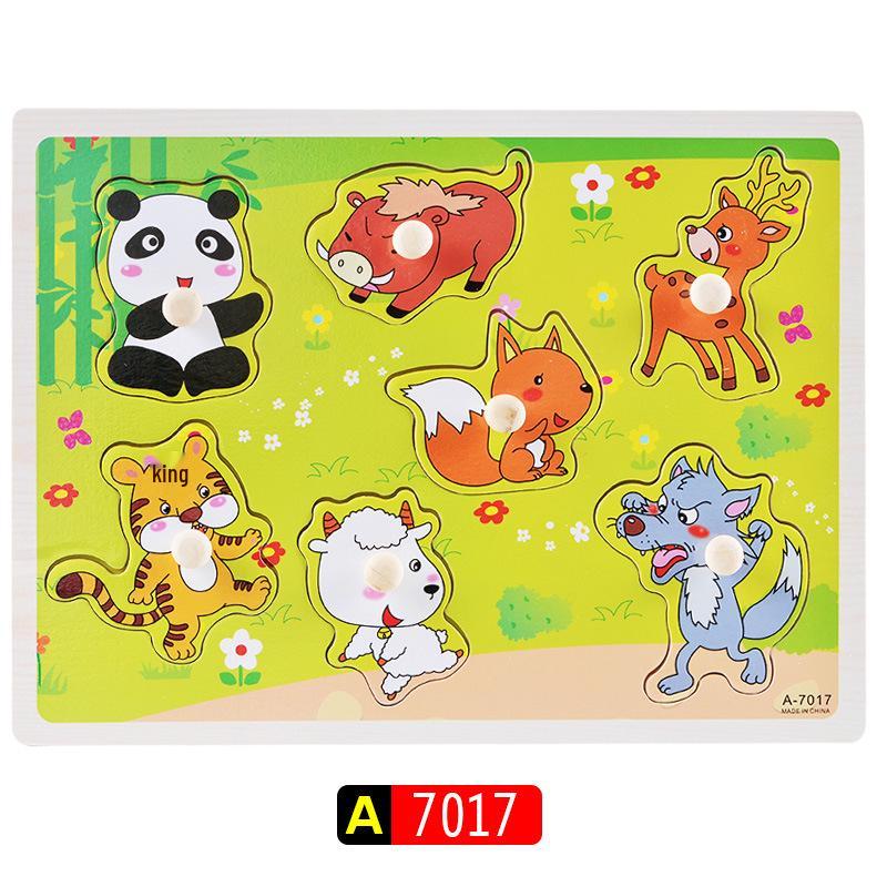 Wooden 3D Educational Grasping Board & Puzzle for Children: Animal & Fruit Theme Cognitive Toy