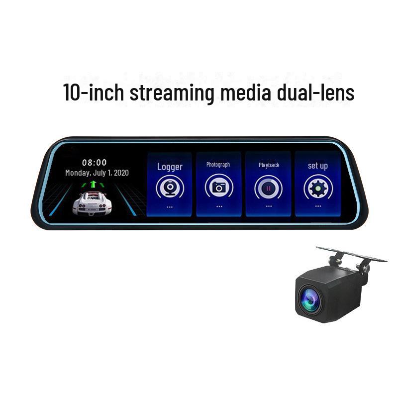 

10-дюймовый HD автомобильный зеркальный видеорегистратор с ночным видением и двумя передними и задними объективами 9.66 streaming media dual camera