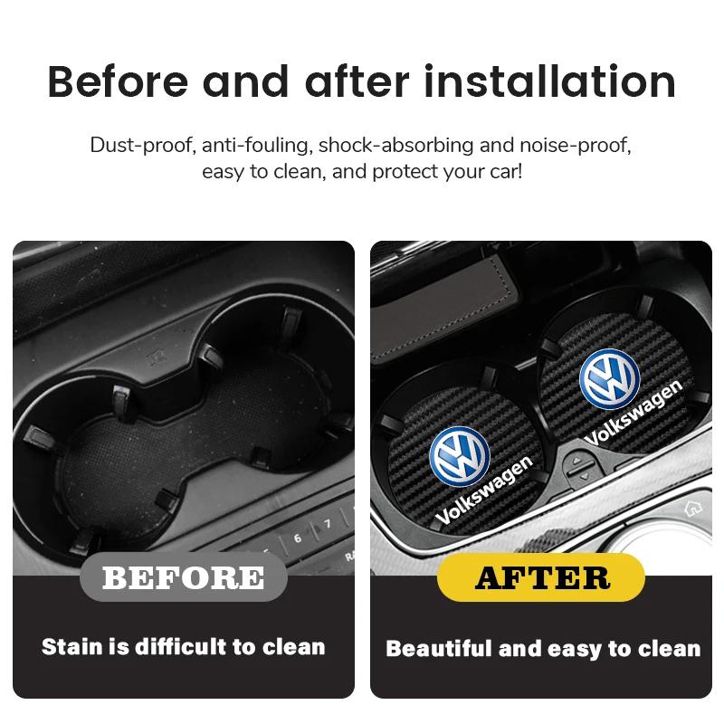 Για VW Volkswagen Jetta MK5 Golf 2 Τεμάχια Βάση Ποτηριού Αυτοκινήτου από Ανθρακονήματα Αντιολισθητικό Πατάκι Εσωτερικό Αυτοκινήτου Για Volkswagen VW RLine