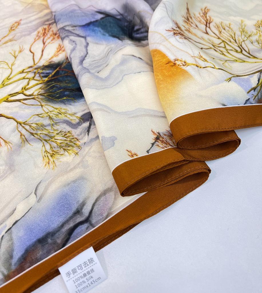 Seiden-Doppelkrepp Langes Tuch 140 * 35 cm Sommer Dünnes Seidentuch Leicht und Atmungsaktiv Maulbeerseide Schal Damen Maulbeerseide